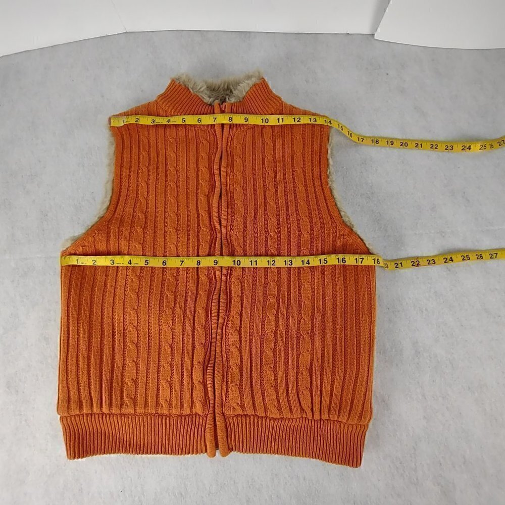 Kikit Women’s Orange Zipped Faux Fur Lining 100% Cotton Sweater Vest Size Small - Picture 7 of 10